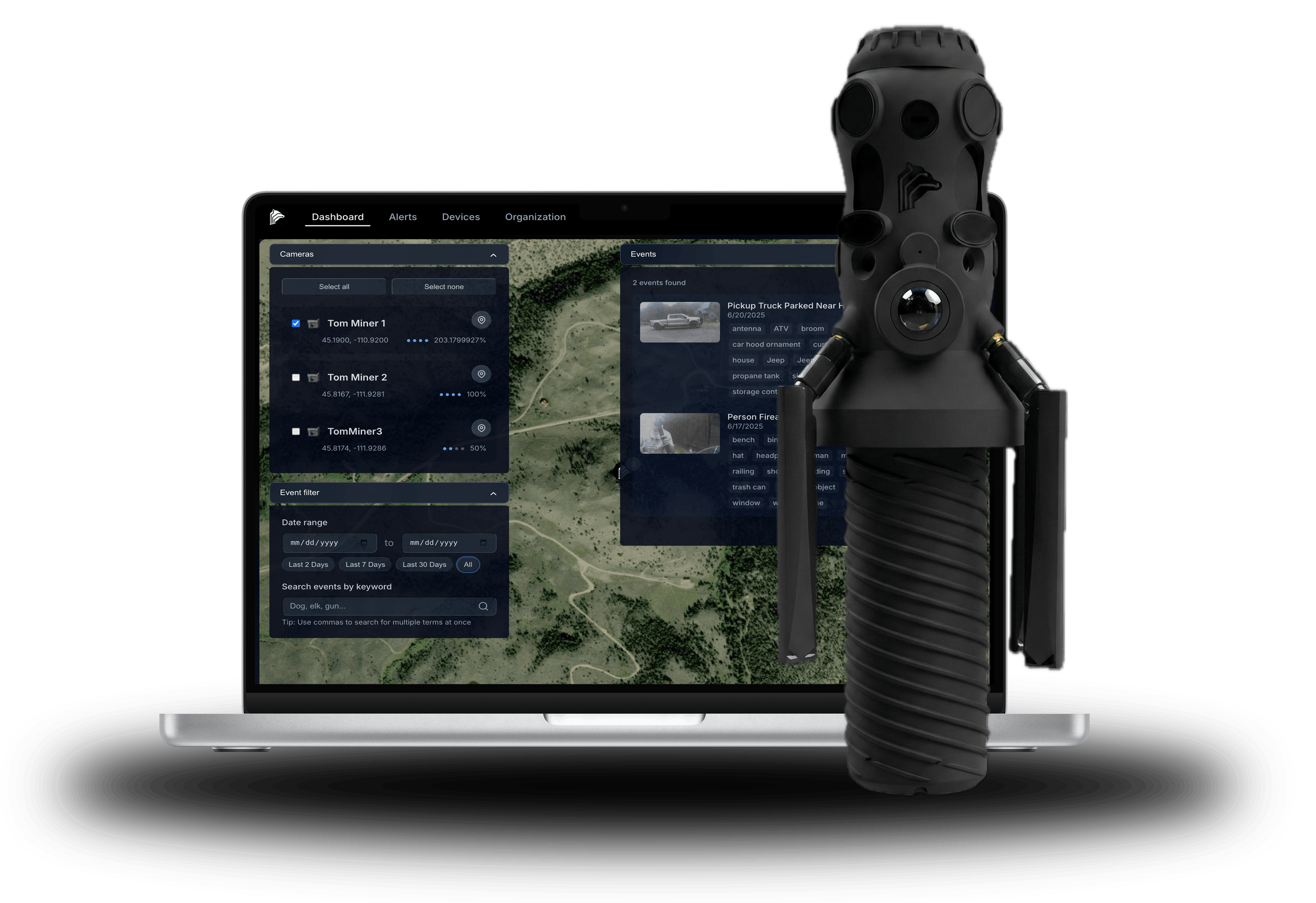 GrizCam device alongside the Portal running on a laptop